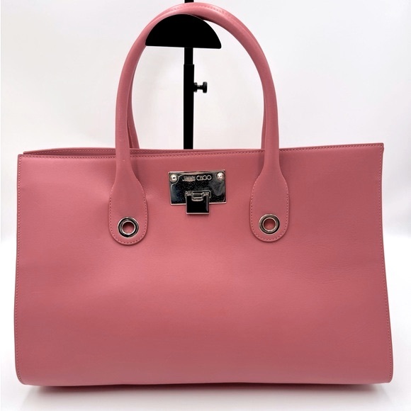 Auth Jimmy Choo Large Pink Leather Suede Sides 2way Riley Tote Crossbody Bag - Picture 2 of 16